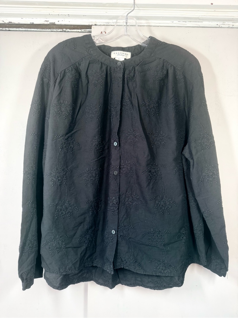 Calypso St. Barth Black Embroidered Button-Front Top